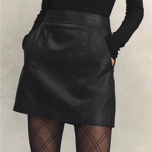 NWT Reiss Black Leather “Edie” Mini Skirt - Picture 5 of 14